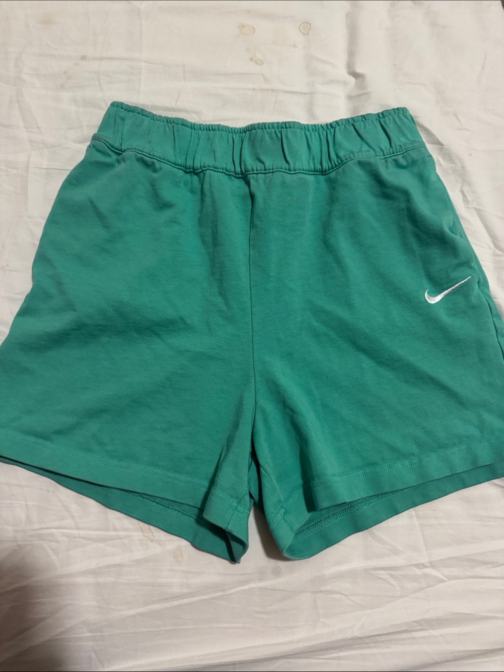 Nike Women's Green Athletic Shorts with White Swoosh